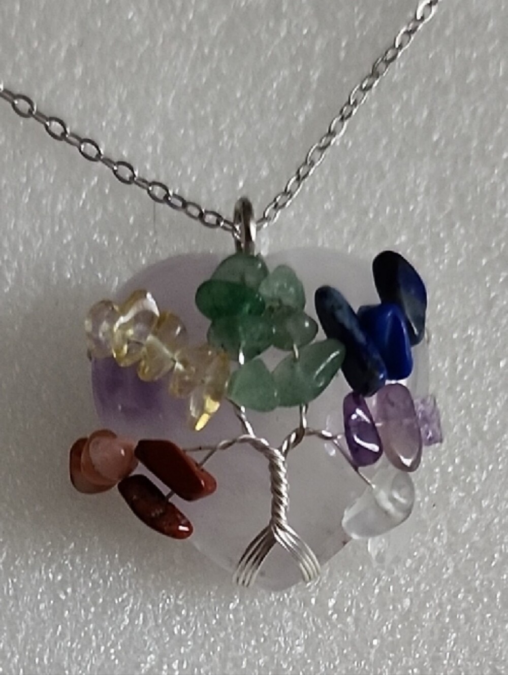 Hand Crafted Multi-Color Tree of Life Necklace with Silver Wire